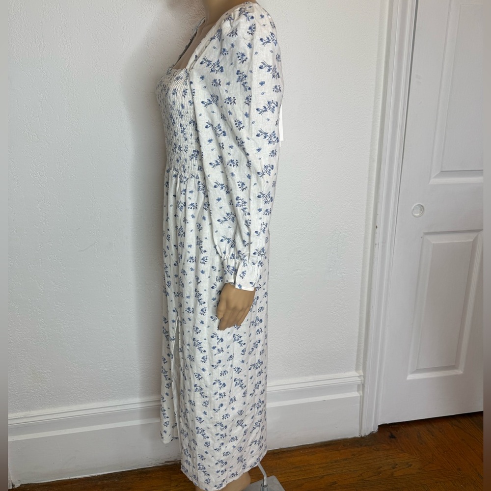 🆕 House Of Harlow 1960 Linen Size S Dress Smocked Bodice Front Slit Beachy - Picture 4 of 9